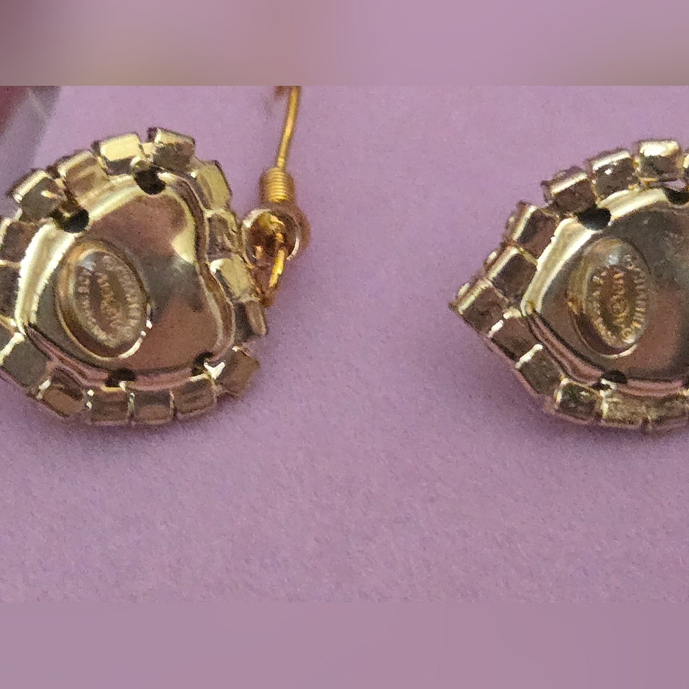 Chanel Stamped Gold and Rhinestone Heart Earrings - Picture 4 of 5